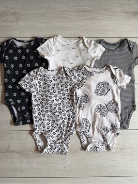 Neutral Floral & Butterfly One-Piece Bodysuit Bundle for Kids